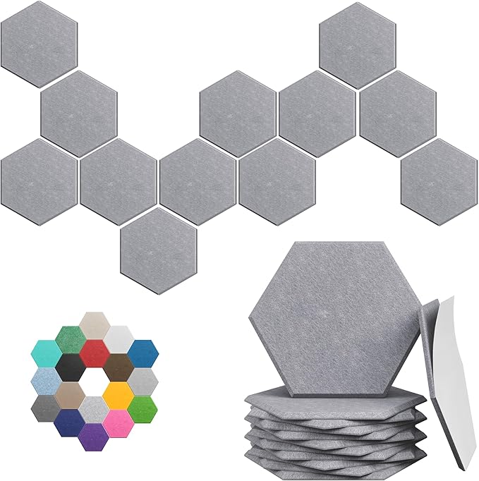 Hexagonal Acoustic Panels-12 Pack High-Density Sound Absorbing Panels by UNECHOACOUSTIC
