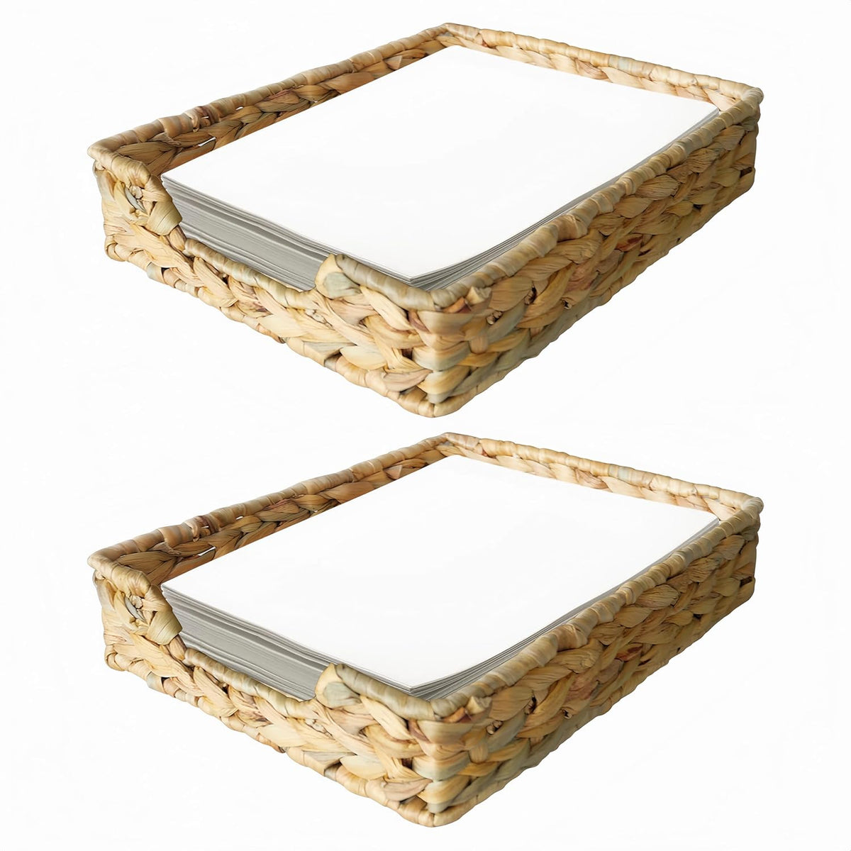 2 Pcs A4 File Tray, Natural Water Hyacinth Desk Basket, Wicker Paper Tray Fil...