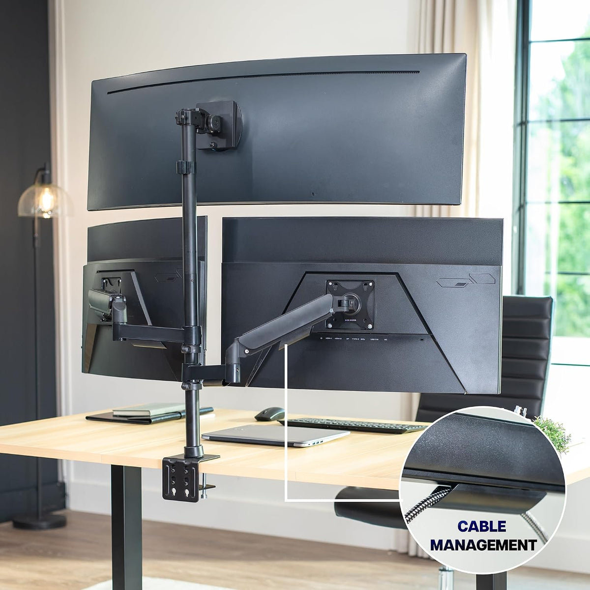 VIVO Triple Monitor Desk Mount, 32 to 49 inch Ultrawide Screens, One Fixed Sc...