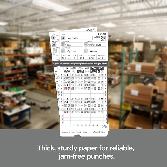 300 uPunch Time Cards for HN4000 AutoAlign Calculating Time Clocks - Image 2