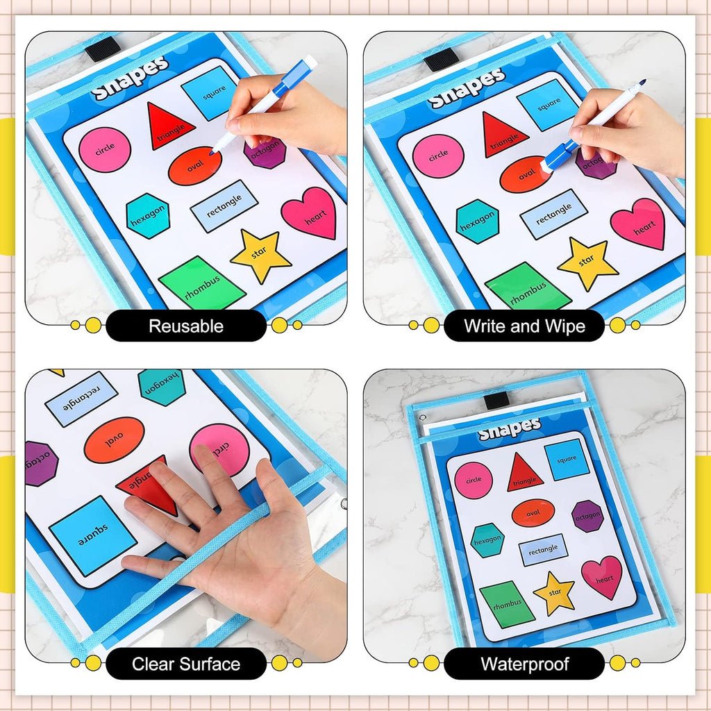 80 Packs Oversized Dry Erase Pockets Sleeves Reusable, 10x14 Inch | 5 Colors, Plastic Ticket Holders, Clear Pocket Sleeves for Back to School Classroom Office Home Student Teacher Supplies