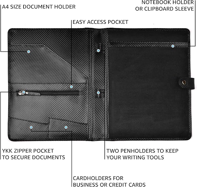 LEATHER VILLAGE Portfolio Professional Organizer – Carbon Fiber Genuine Leather - Image 3