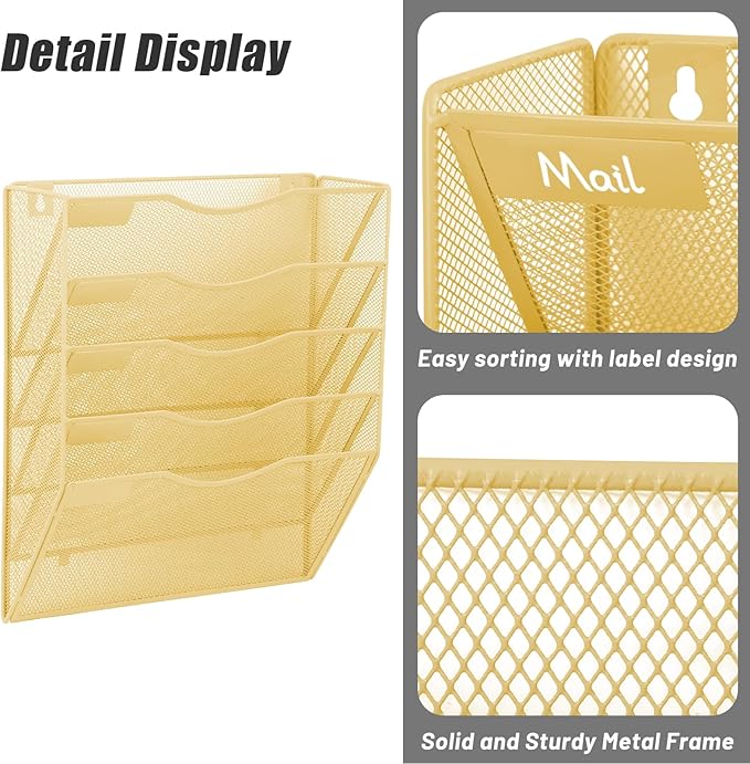 EASEPRES 5 Pocket Mesh Hanging Wall File Organizer, Wall Mounted Mail Paper - Image 3