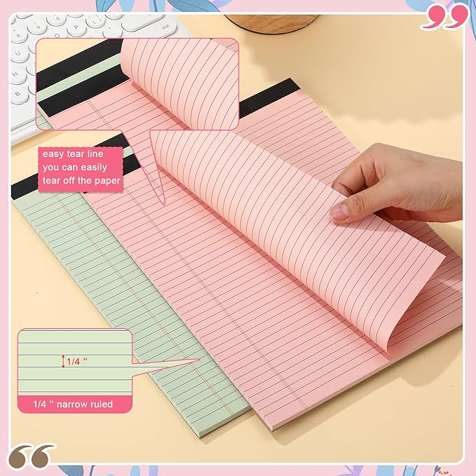 Fuutreo 8 Pcs 8.5'' x 11'' Colored Legal Pad Writing Pads Narrow Ruled 50 - Image 3