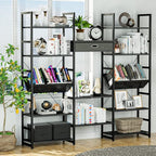 NUMENN Triple Wide 5 Tier Bookshelf, Adjustable Rustic Industrial Style Book - Image 2