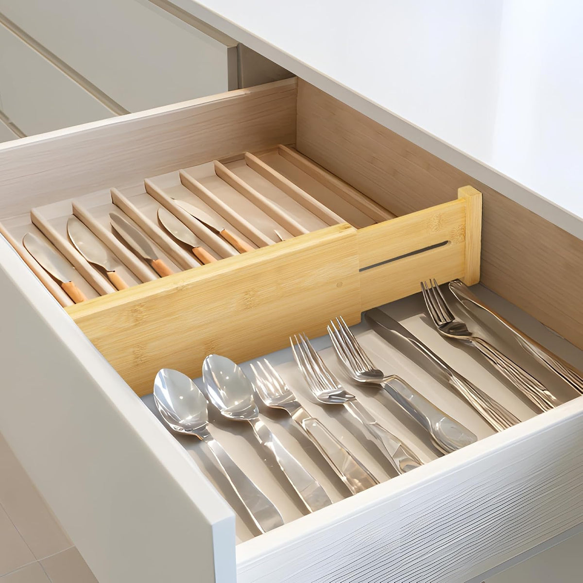 VaeFae 3 Pack Bamboo Drawer Dividers, 4" High Adjustable 16.6" - 21...