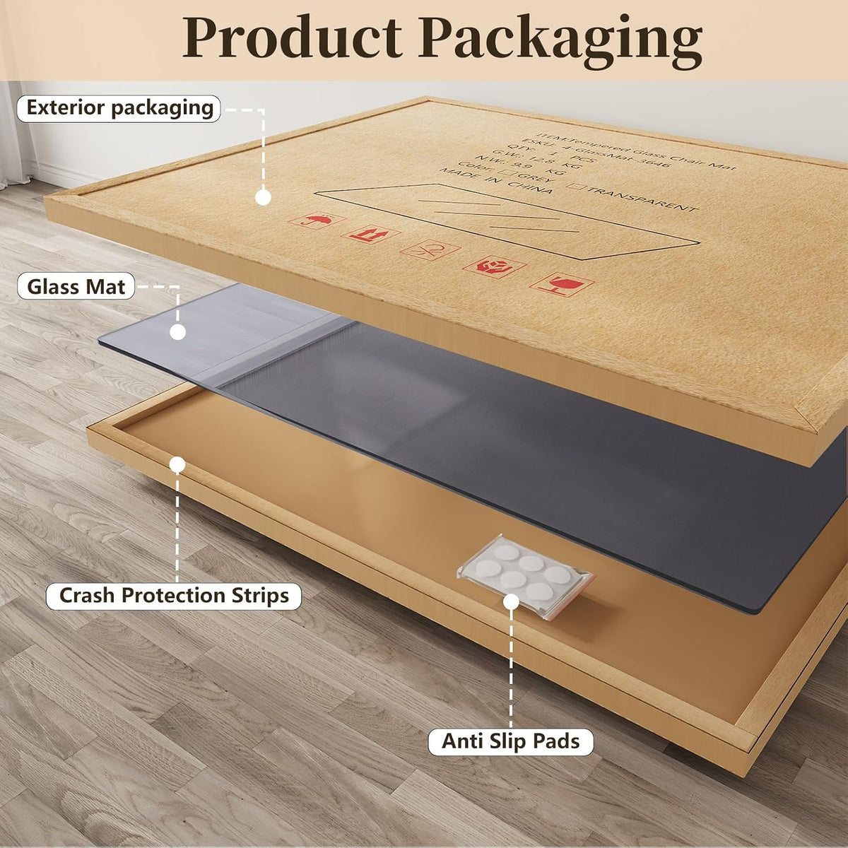 Tempered Glass Chair Mat for Carpet, 30"x48" Grey Floor Mat