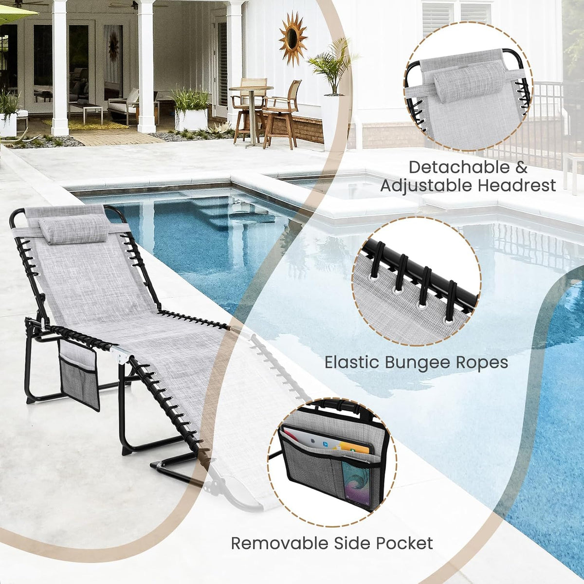 GYMAX Lounge Chairs for Outside, Extra High Folding Beach Tanning Lounger wit...