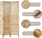Svimi Folding Room Divider, 66.9 Inch 4 Panels Wood Carved Privacy Screens - Image 6