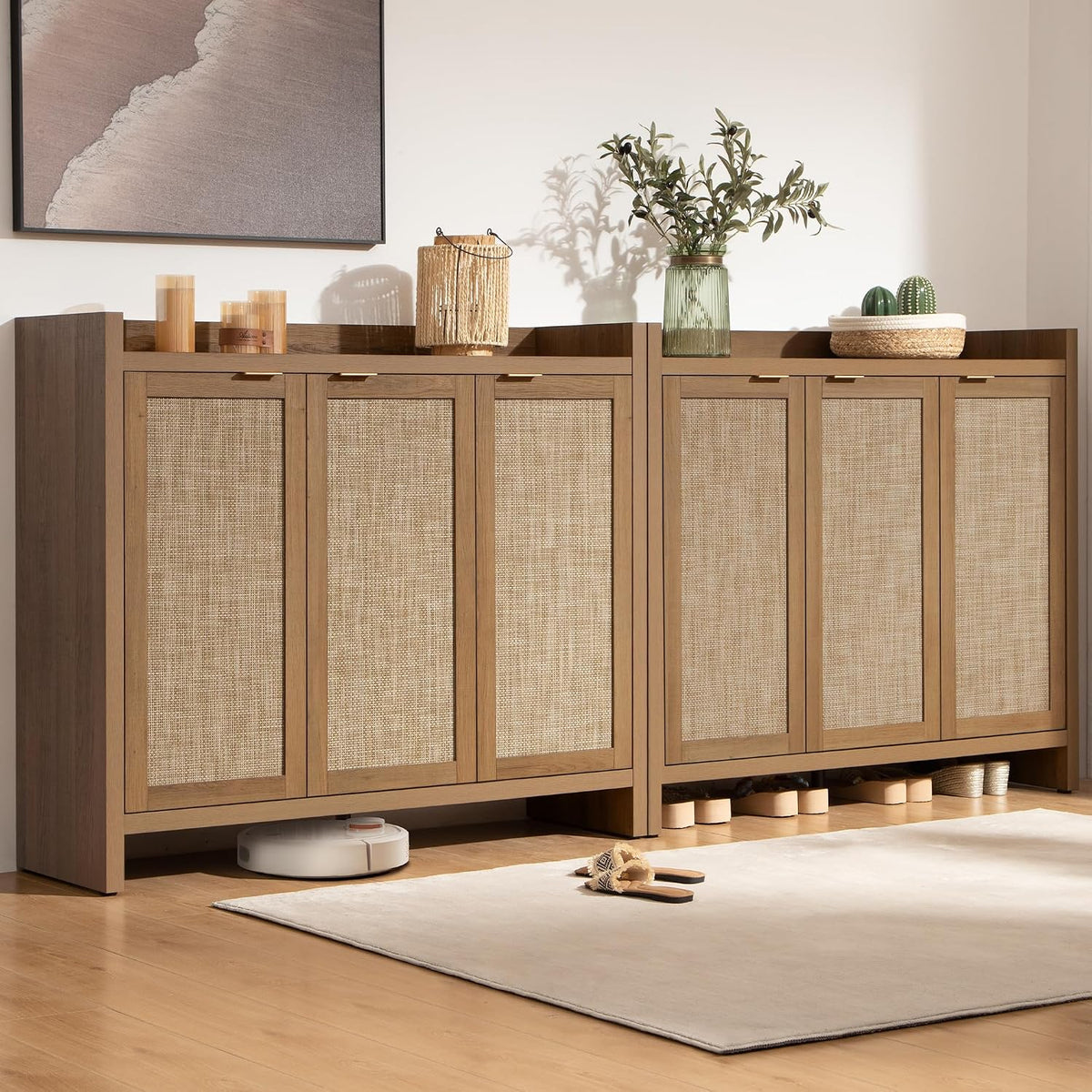 sicotas shoe storage cabinet, 30 pairs rattan shoe on a desk or shelf