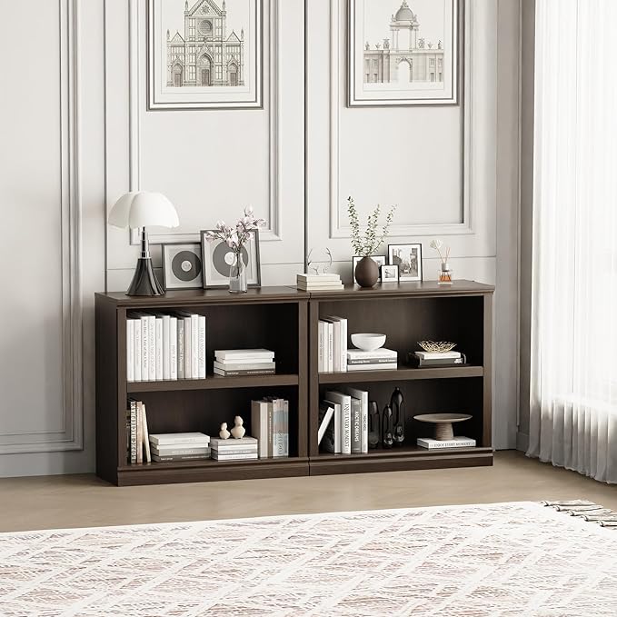 blini 2-Shelf Bookcase Wooden Bookshelves 33in Wide Floor Standing Display - Image 8