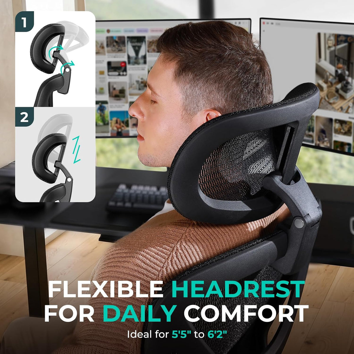 capot ergonomic mesh office chair, adjustable lumbar high showing dimensions