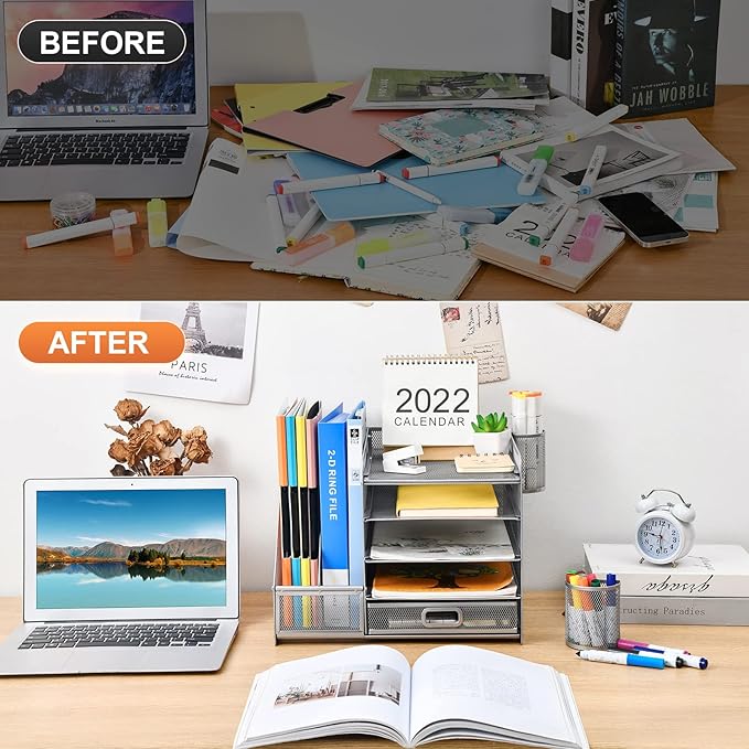 Marbrasse Desk Organizer with File Holder, 5-Tier Paper Letter Tray Organizer - Image 7