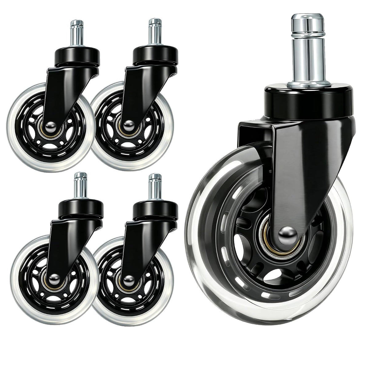 Rubber Caster Wheels Set of 5 – Replacement for Office Chairs
