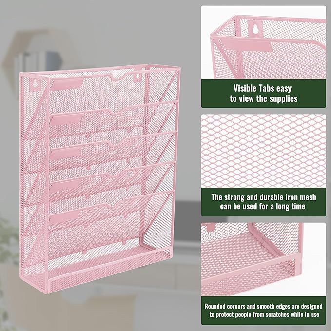 EASEPRES 6 Tier Mesh Hanging Wall File Organizer, Desk Vertical Mail Paper - Image 4