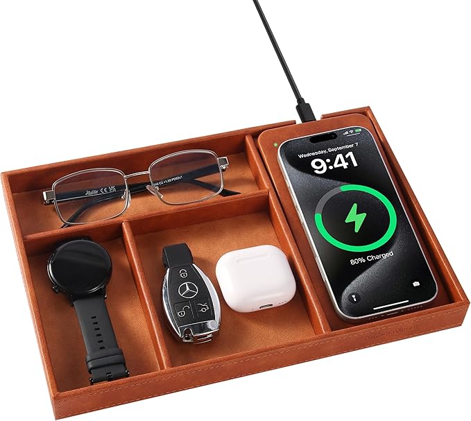 Valet Tray, Built in Wireless Charging Pad, Nightstand Organizer, Two-Toned by wirelessfuturecharger