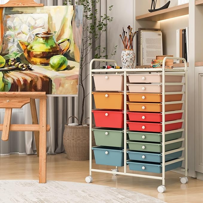 DORTALA 15-Drawer Rolling Storage Cart - Image 4