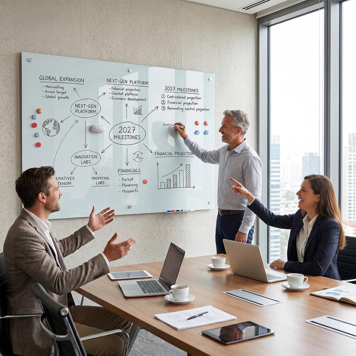Magnetic Glass Dry Erase Board - 48'' x 36'' Whiteboard White...