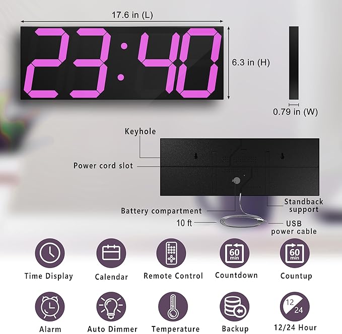 LED Large Digital Wall Clock, Oversize Wall Clock - Image 2