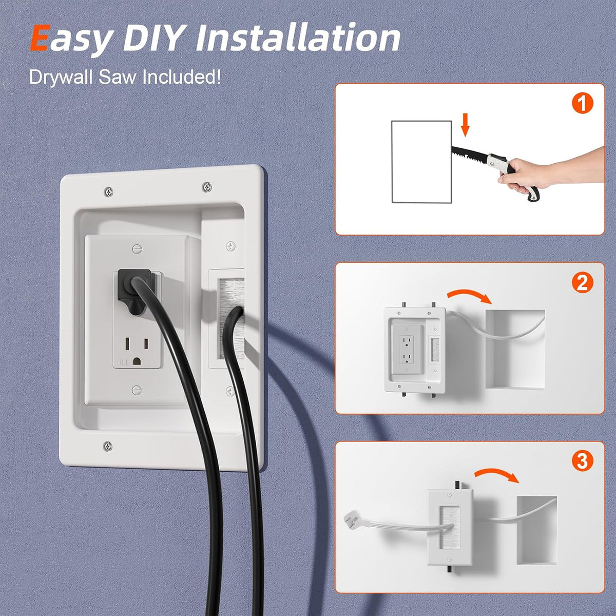in Wall Cable Management Kit,TV Cable Hider Wall Kit with Brush Wall Plate an...
