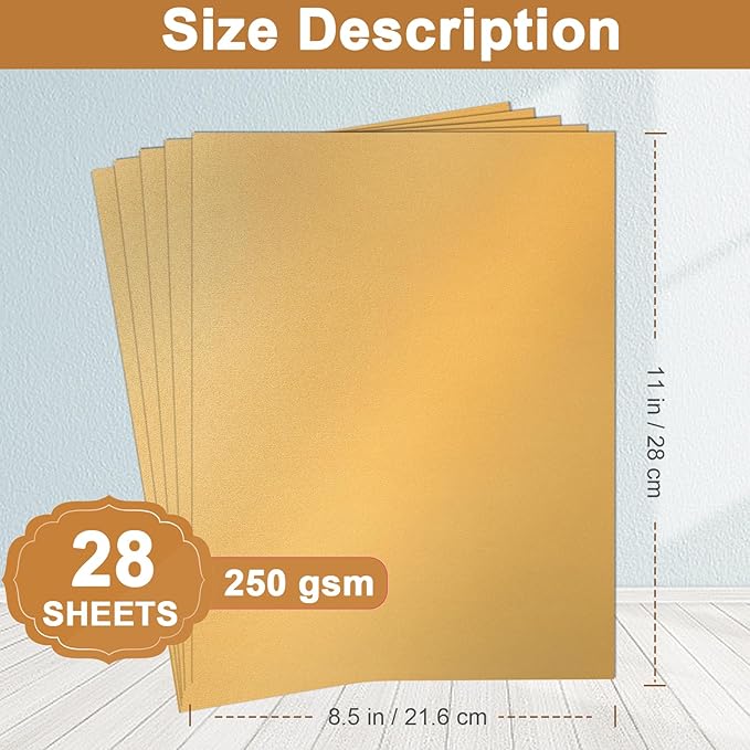 Silunkia 28 Sheets Gold Shimmer Cardstock 8.5 x 11 Metallic Paper, 250gsm/92lb - Image 2