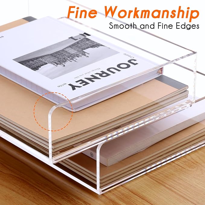 HeZone Paper Organizer, 2 Tier Stackable A4 Size Acrylic Letter Tray, - Image 6