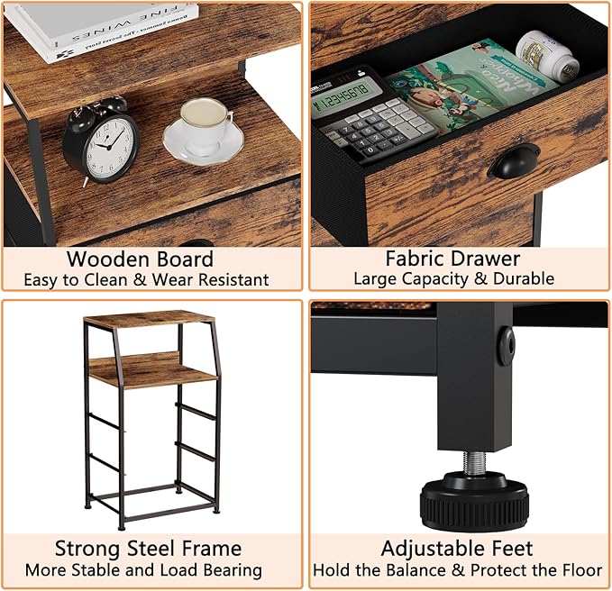 Furnulem Nightstand with 3 Drawers and 2-Tier Shelf, Fabric Small Dresser - Image 4