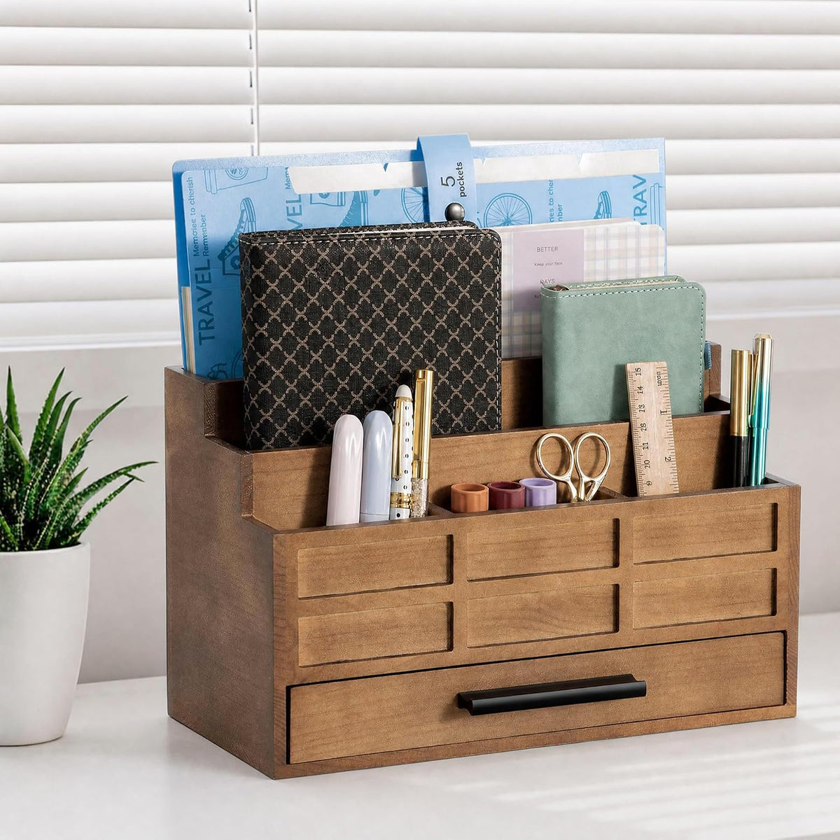 Desk Organizer with Drawer, Countertop Bill Mail Organizer and File Storage