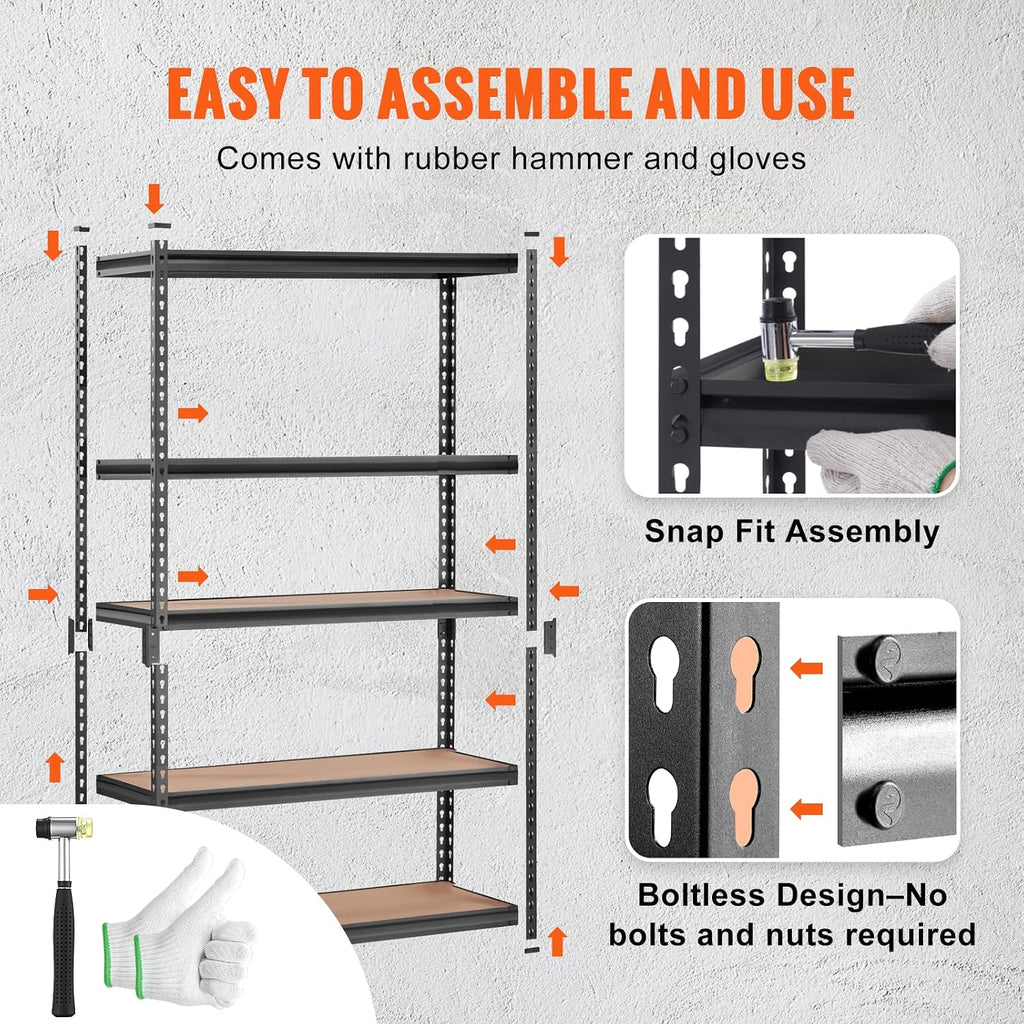 vevor storage shelves 5-tier adjustable 2000 lbs 48"x24"x72", close-up detail