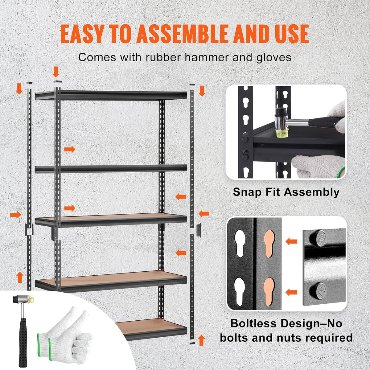 vevor storage shelves 5-tier adjustable 2000 lbs 48"x24"x72", close-up detail