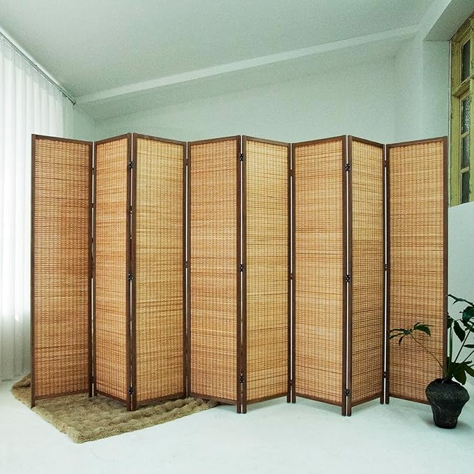 Loomveil 8 Panel Room Divider Folding Privacy Screen, 67 inch Bamboo Panel - Image 2
