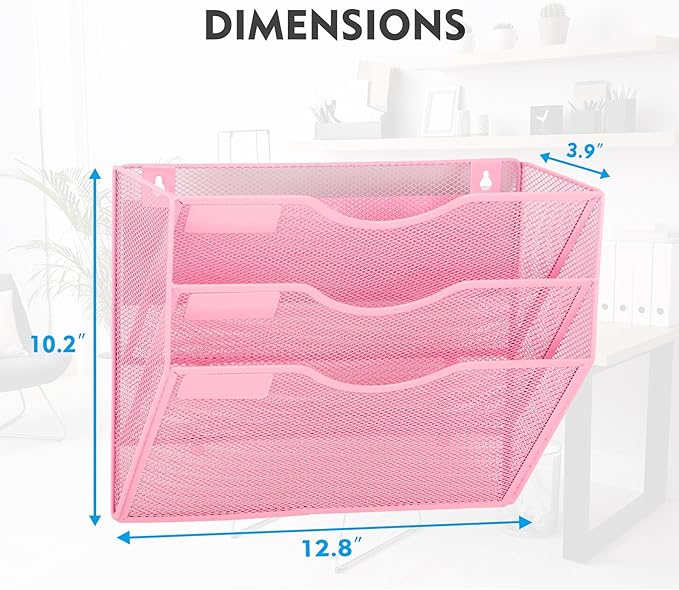 EASEPRES Magnetic 3 Pocket Mesh Hanging Wall File Organizer, Wall Mounted Mail - Image 3
