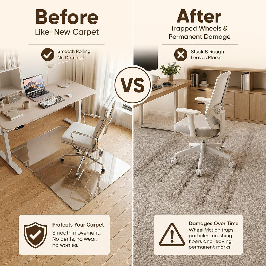 Antok Tempered Glass Chair Mat, 30"x48" Office Chair Mat for Carpet & Hardwood Floor, 0.2" Heavy Duty & Scratch Resistant Desk Chair Mat, Rounded Corners & Polished Edges for Home, Office