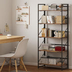 JSB No Assembly Folding Bookshelf, 5 Tier Industrial Metal Book Shelf - Image 4