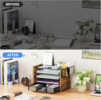 simple trending wood desk organizer, 5-tier file organizer showing dimensions