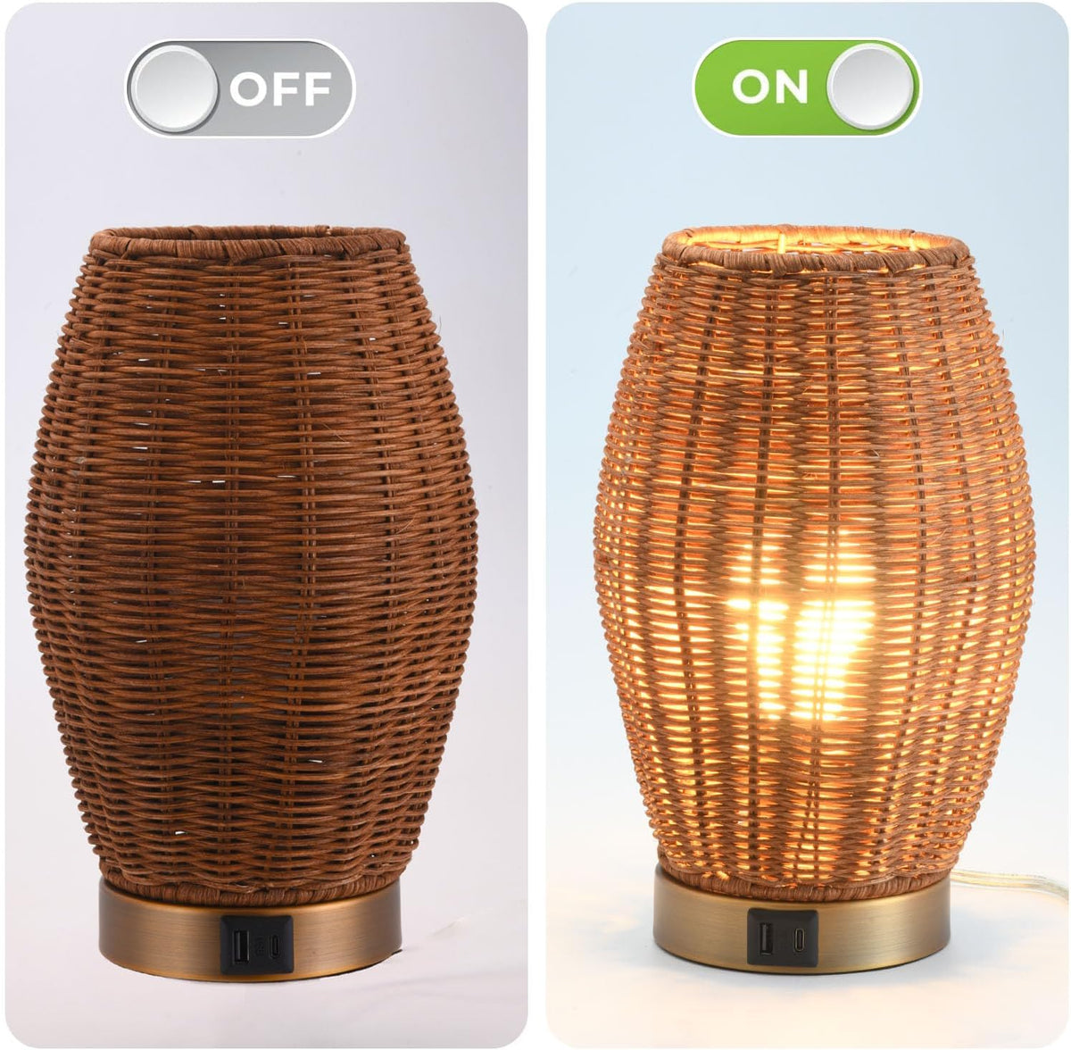 Boho Style Rattan Table Lamp,Dimmable Bamboo Desk Lamp,Touch & USB Charge...