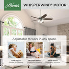 hunter builder plus, indoor, ceiling fan, 5 blades shown in use