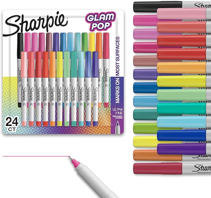 Sharpie Glam Pop Permanent Markers, Ultra Fine Tip Set, Coloring and Drawing by Sharpie