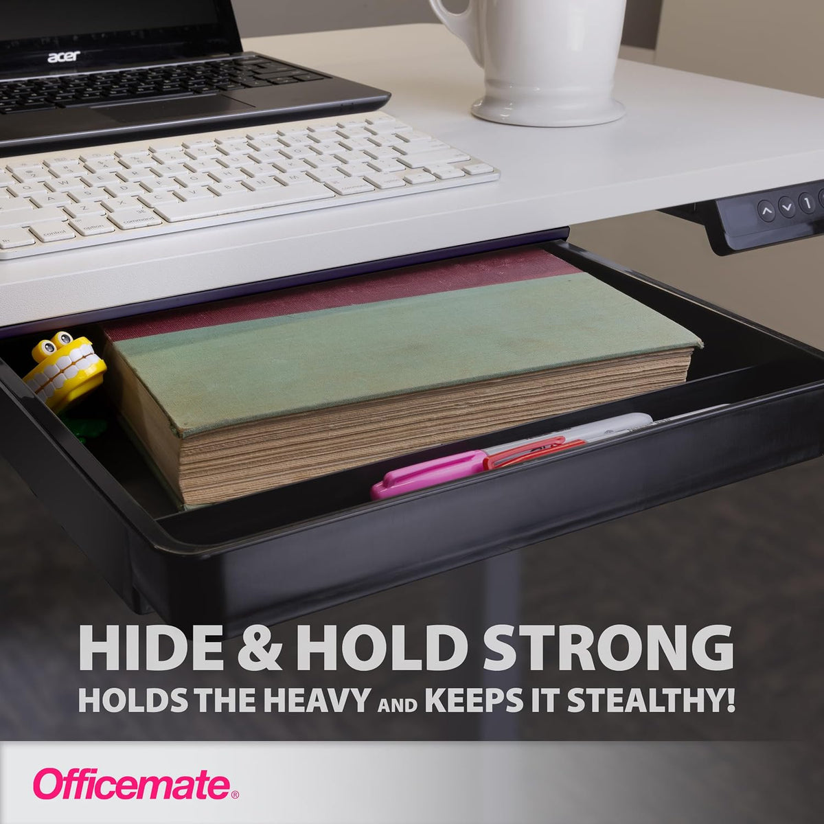 Officemate Large Self-Adhesive Under Desk Drawer, Black, 12.5" x 10.75&q...