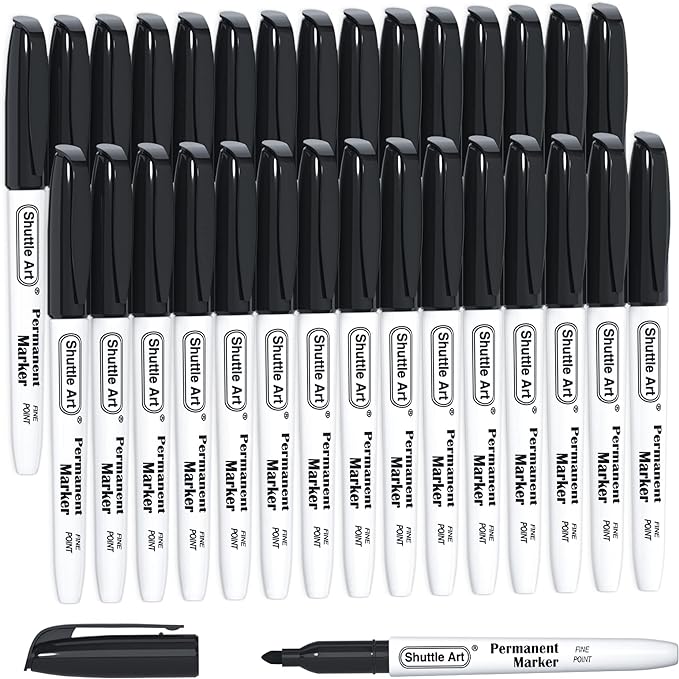 Shuttle Art Permanent Markers, 30 Pack Black Permanent Marker set, Fine Point by ShuttleArt