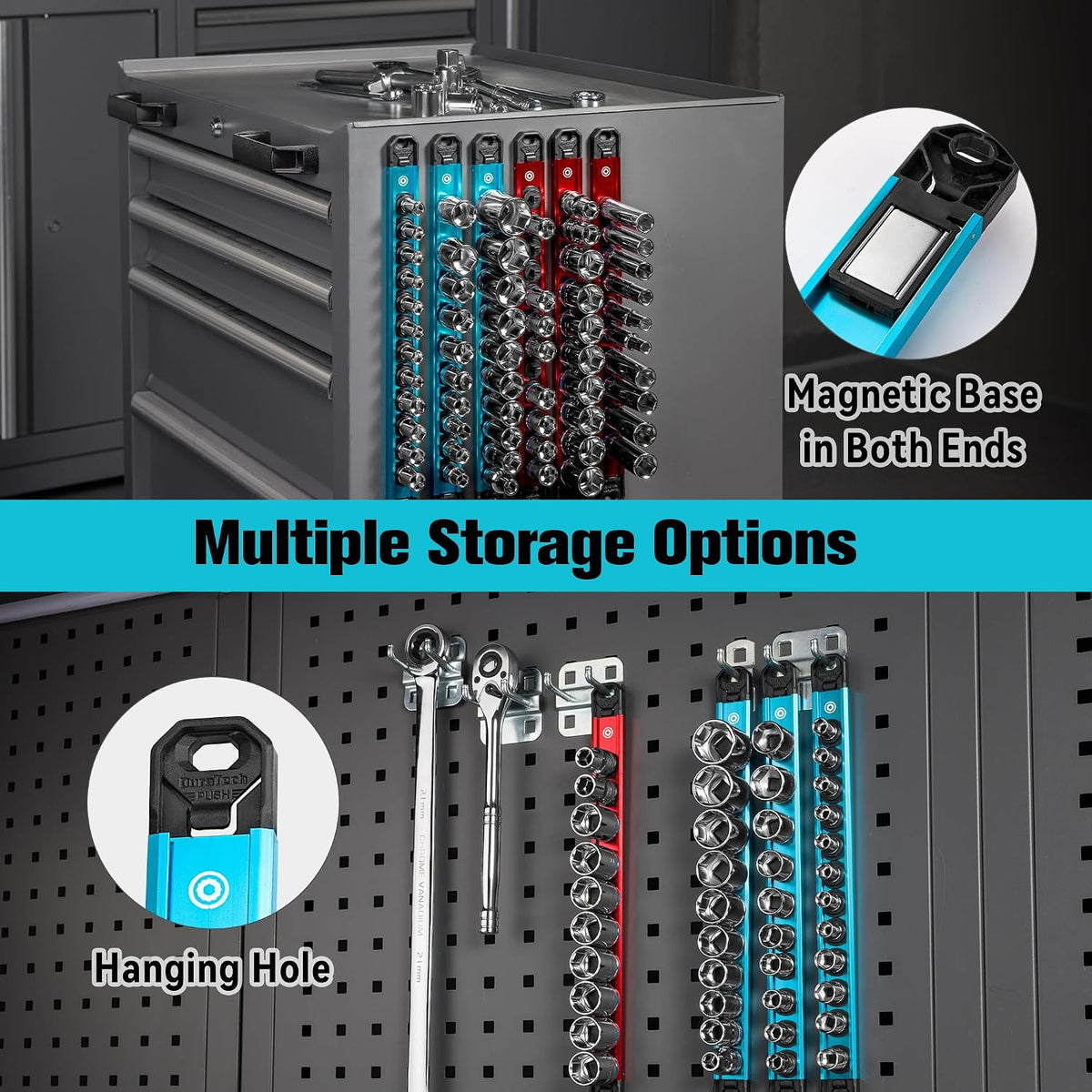 DURATECH 9PCS 1/4", 3/8", 1/2" Magnetic Socket Organizer Set w...