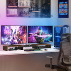 tavr dual monitor stand riser, wooden computer monitor, view 9