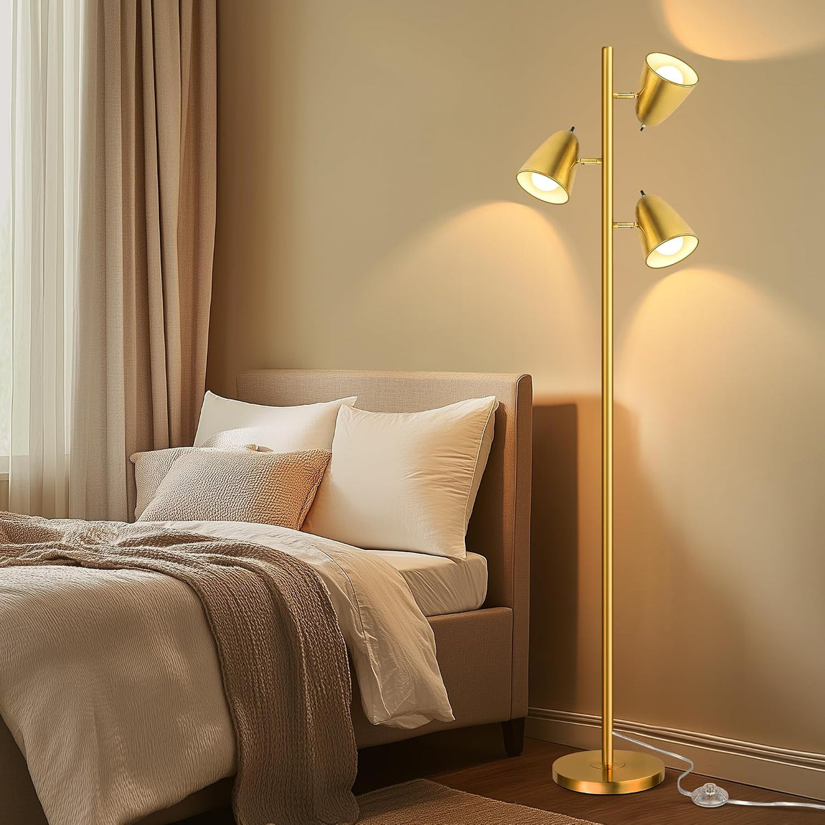 QiMH Tree Floor Lamp with 3 Light Bulbs, Standing Tall Pole Lamps for Living ...