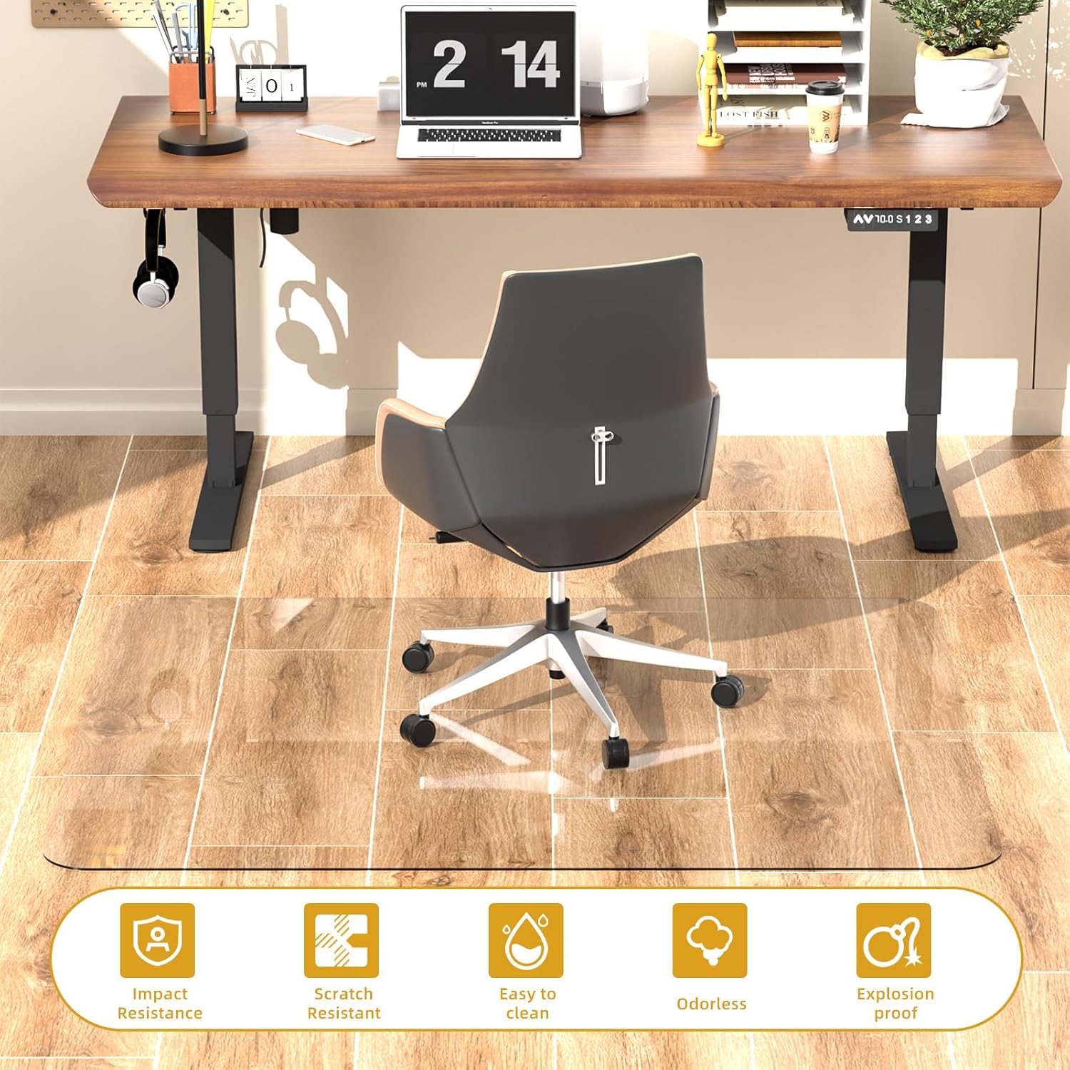 Tempered Glass Chair Mat 48" x 32",1/5" Thick for Office Desk,Rolling Chair Mat for Carpet, Odorless, Easy to Clean with 4 Non-Slip Pads for Carpet & Hardwood Floors