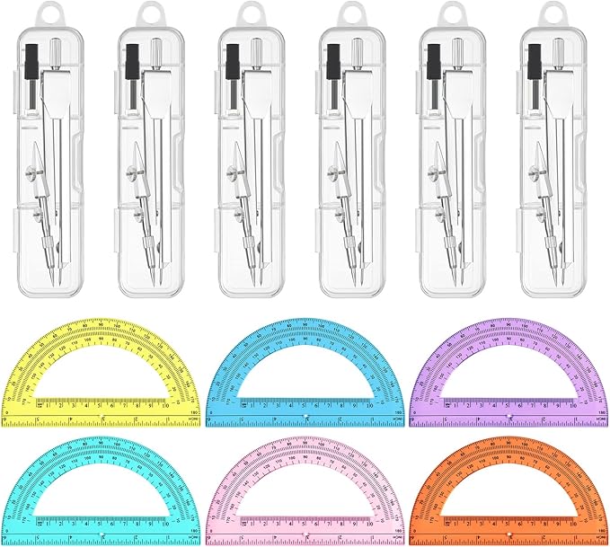 6 Sets Compass and Protractor Sets Student Basics Geometry Math Set Metal by Zuazaor