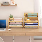 Wisuce Essentials Bamboo Desk Organizer Mail Holder Countertop Letter Tray File - Image 4