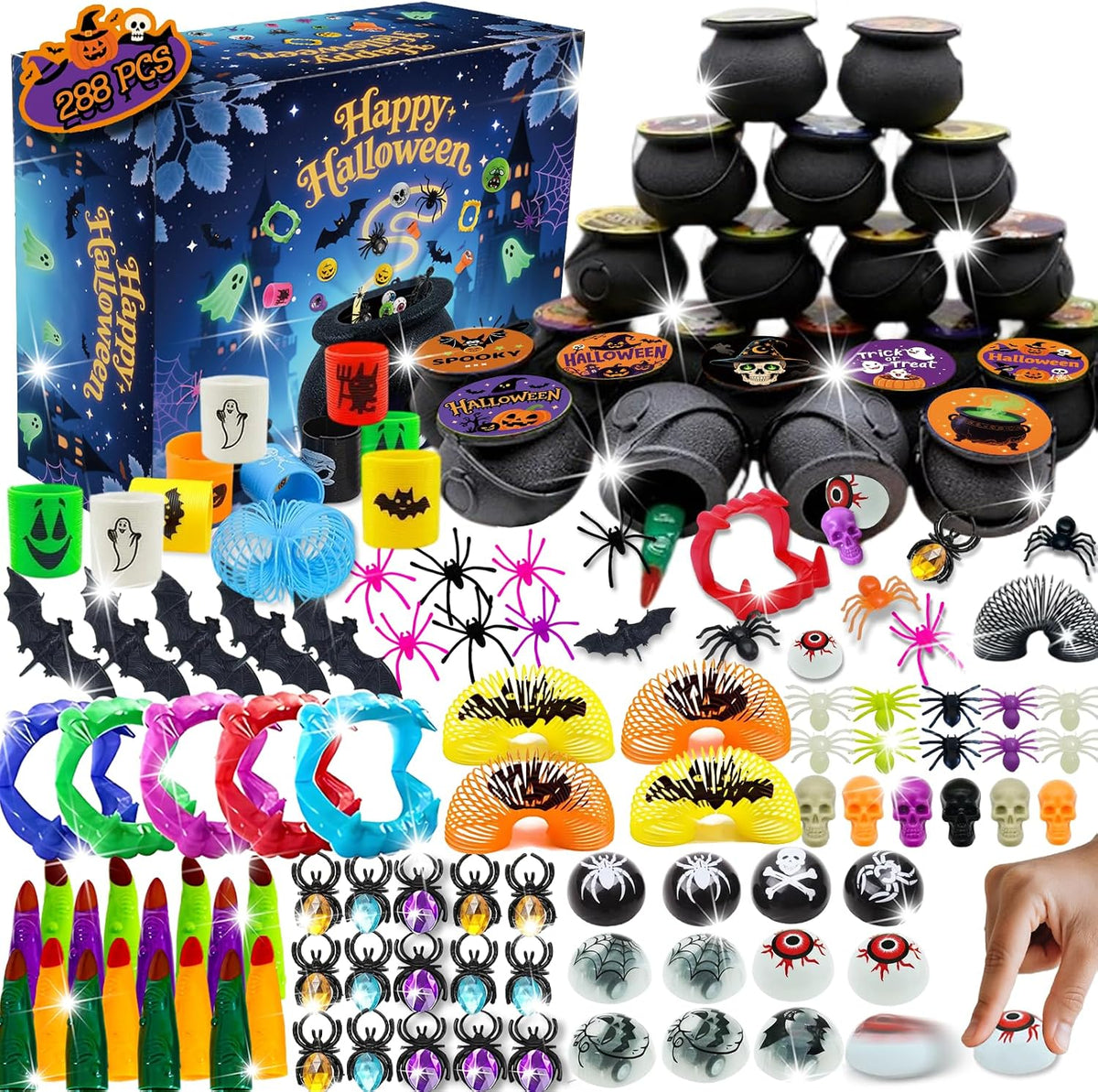 288PCS Halloween Party Favors, 24 Mini Cauldron Sets for Trick or Treat