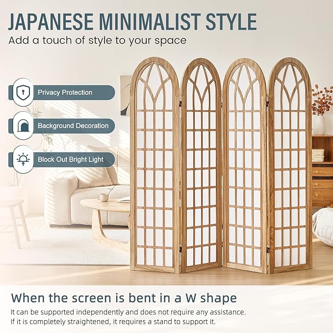Aletheiawu Room Divider and Folding Privacy Screen, 4 Panel Japanese Shoji - Image 2