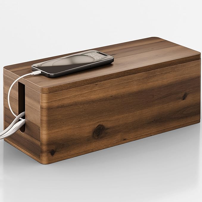 TIDITA Acacia Wood Large Cable Management Box Round Edge by TIDITA