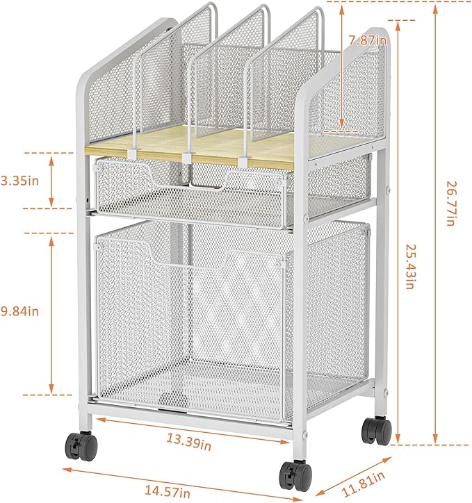 Rolling File Cabinet with Adjustable Dividers, Mobile Filing Cabinet with 2 - Image 2